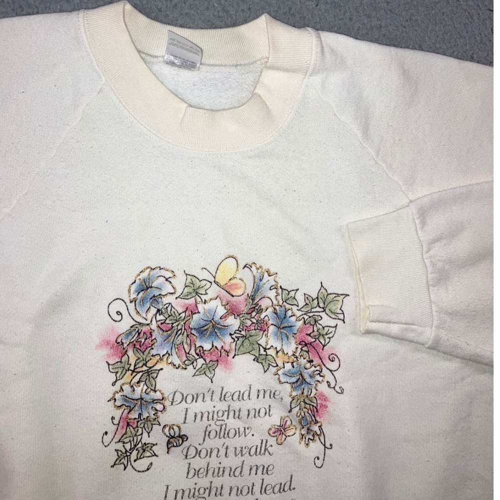 VTG Granny Butterfly Floral Graphic Sweatshirt 2XL Oversized 80s 90s Cottagecore